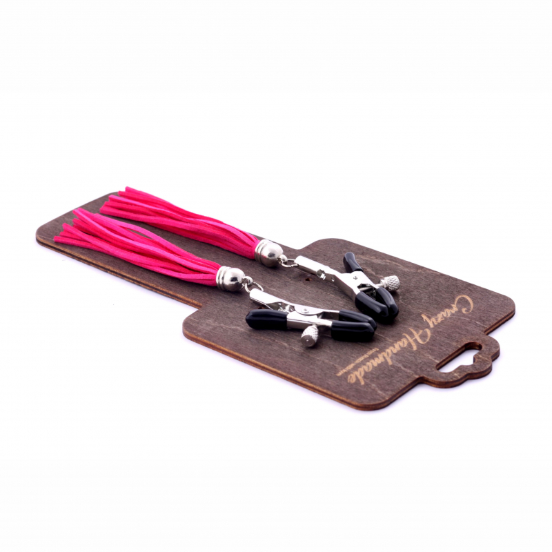 Зажимы-прищепки на соски "Crazy Handmade" с розовыми кисточками из замши 