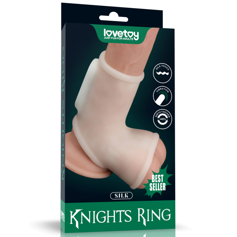 Насадка с отверстием для мошонки "Knights Ring" с вибрацией, белая 