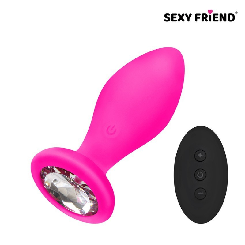 Пробка c белым кристаллом "Sexy Friend" на дистанционном управлении, розовая, S 